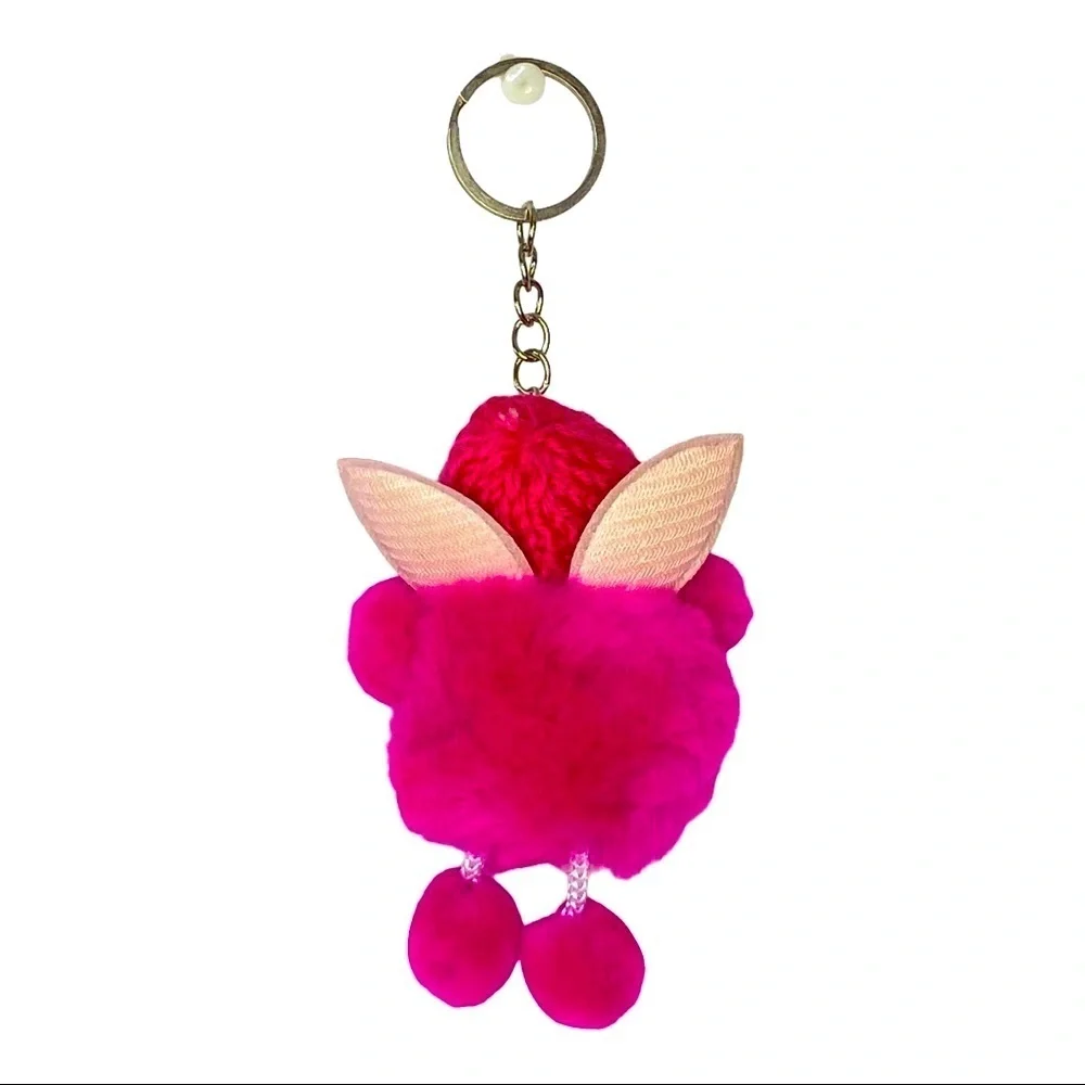 SLEEPY BABY WITH FAIRY WINGS SMALL POMPON IN FUCHSIA KEYCHAIN CHARM‎